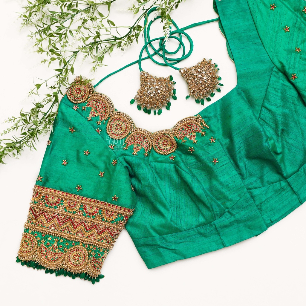 Introducing our exquisite "Green Blue embroidery blouse