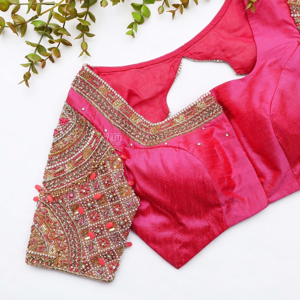 Stay stylish and sophisticated with this gorgeous pink embroidery blouse