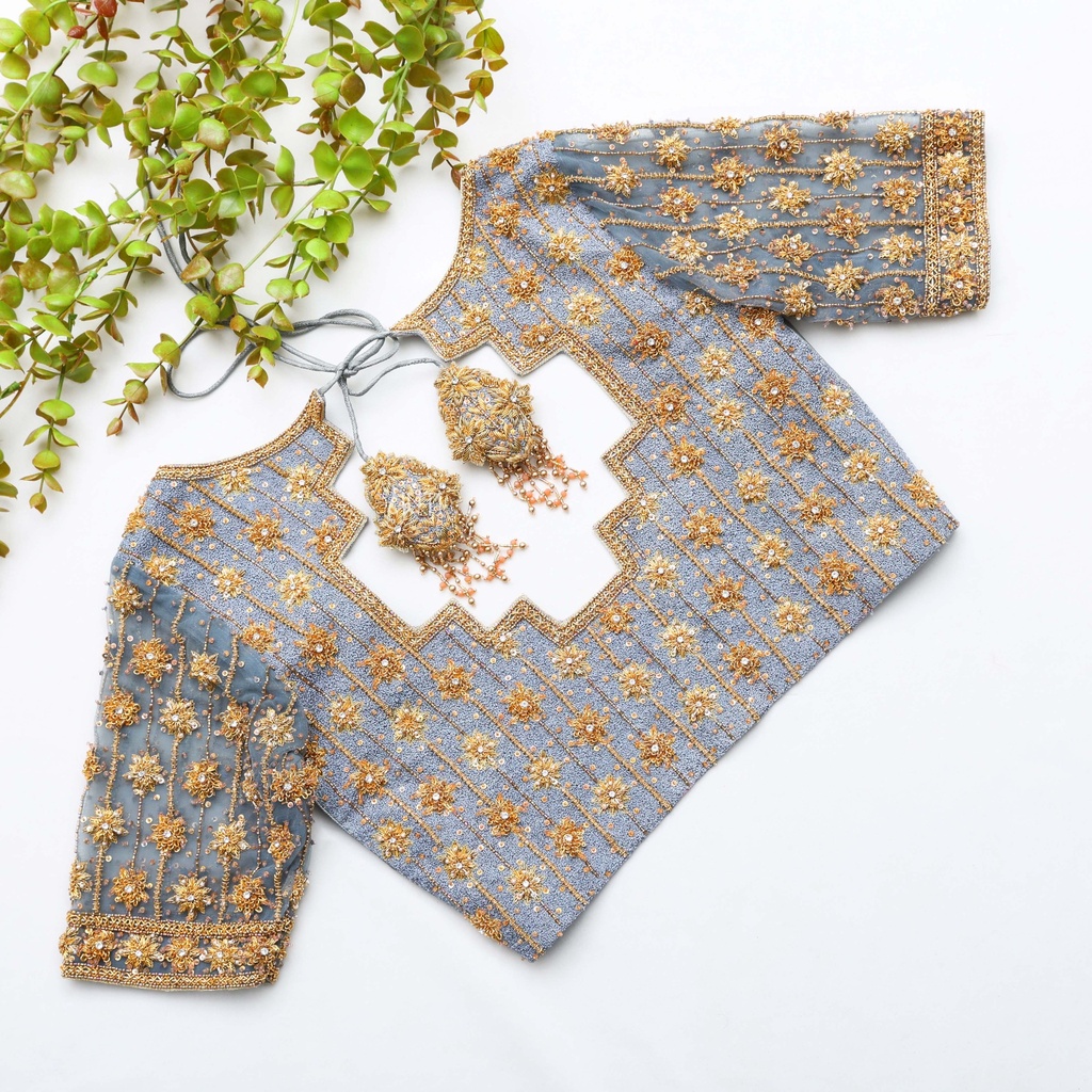 French Grey embroidery blouse