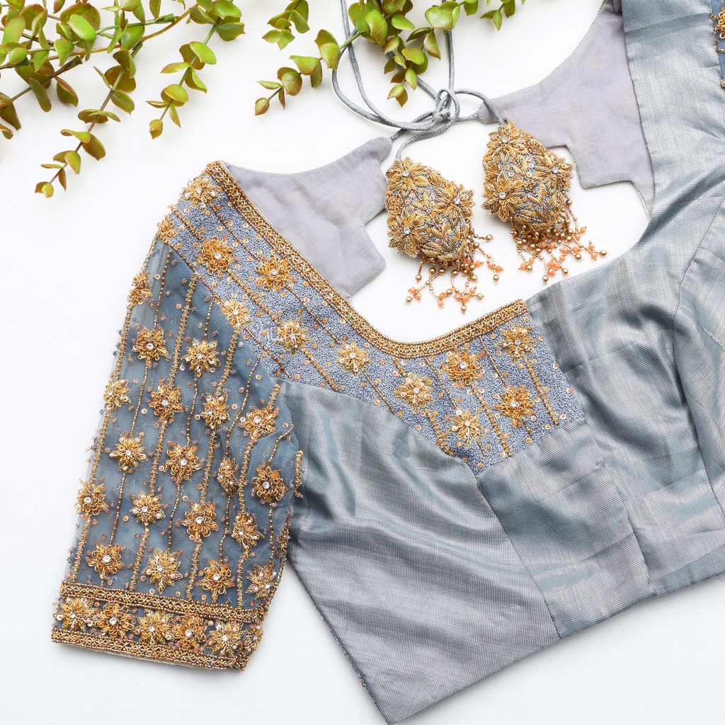 French Grey embroidery blouse