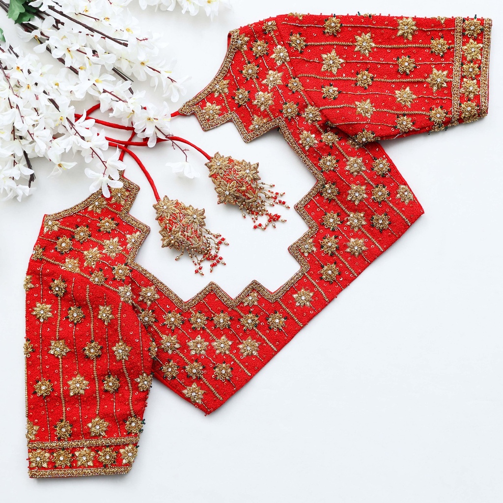 Red color embroidery blouse