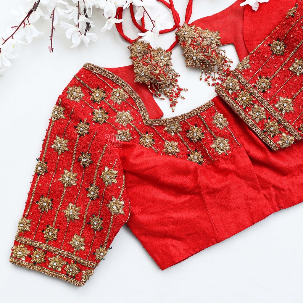 Red color embroidery blouse