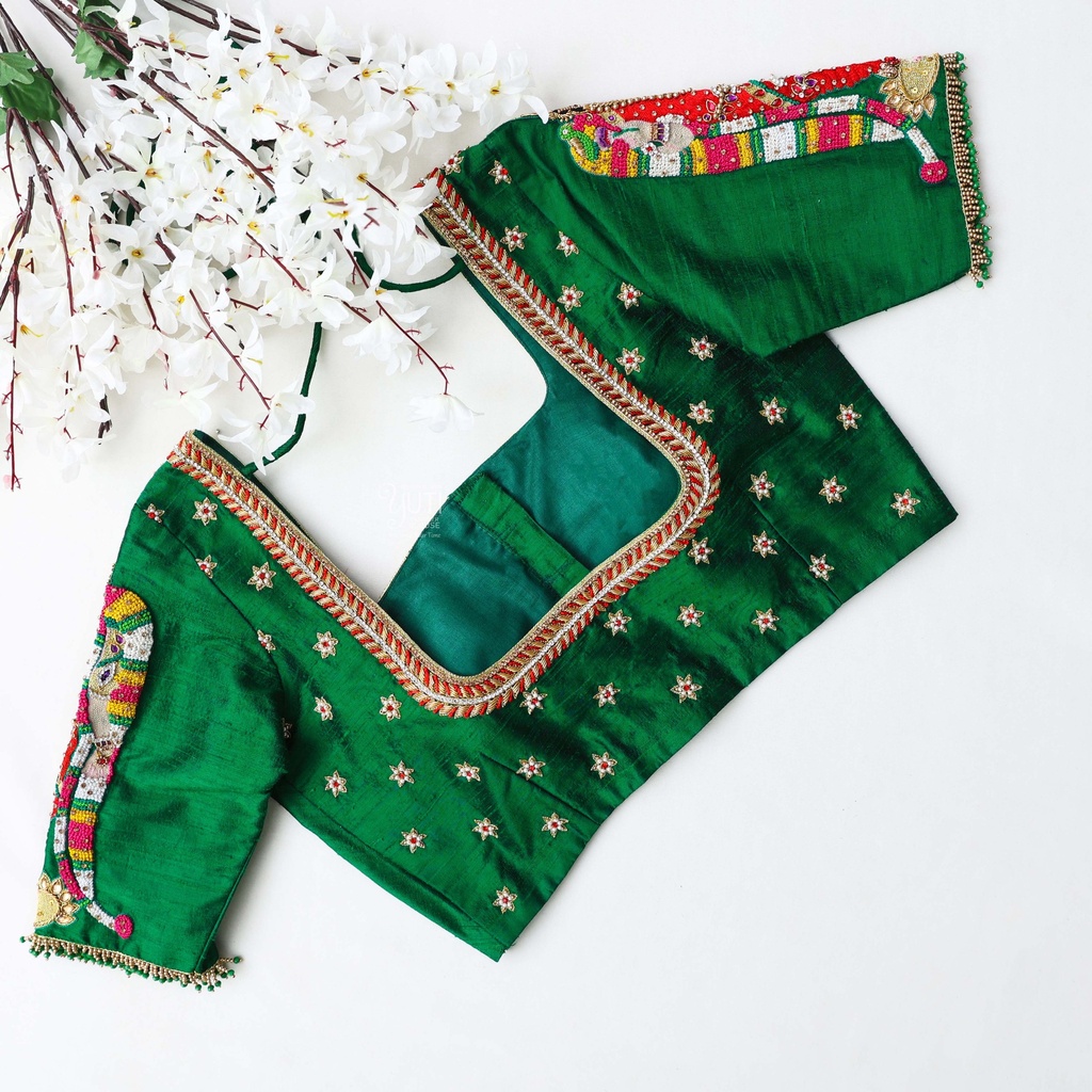 Bottle Green embroidery blouse