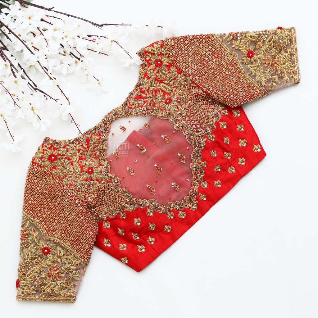 Introducing our exquisite Guardsman Red embroidery blouse