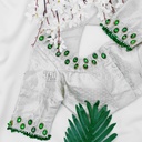 Silver blouse with emerald green fitting