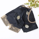 This black silk blouse adorned with intricate gold embroidery