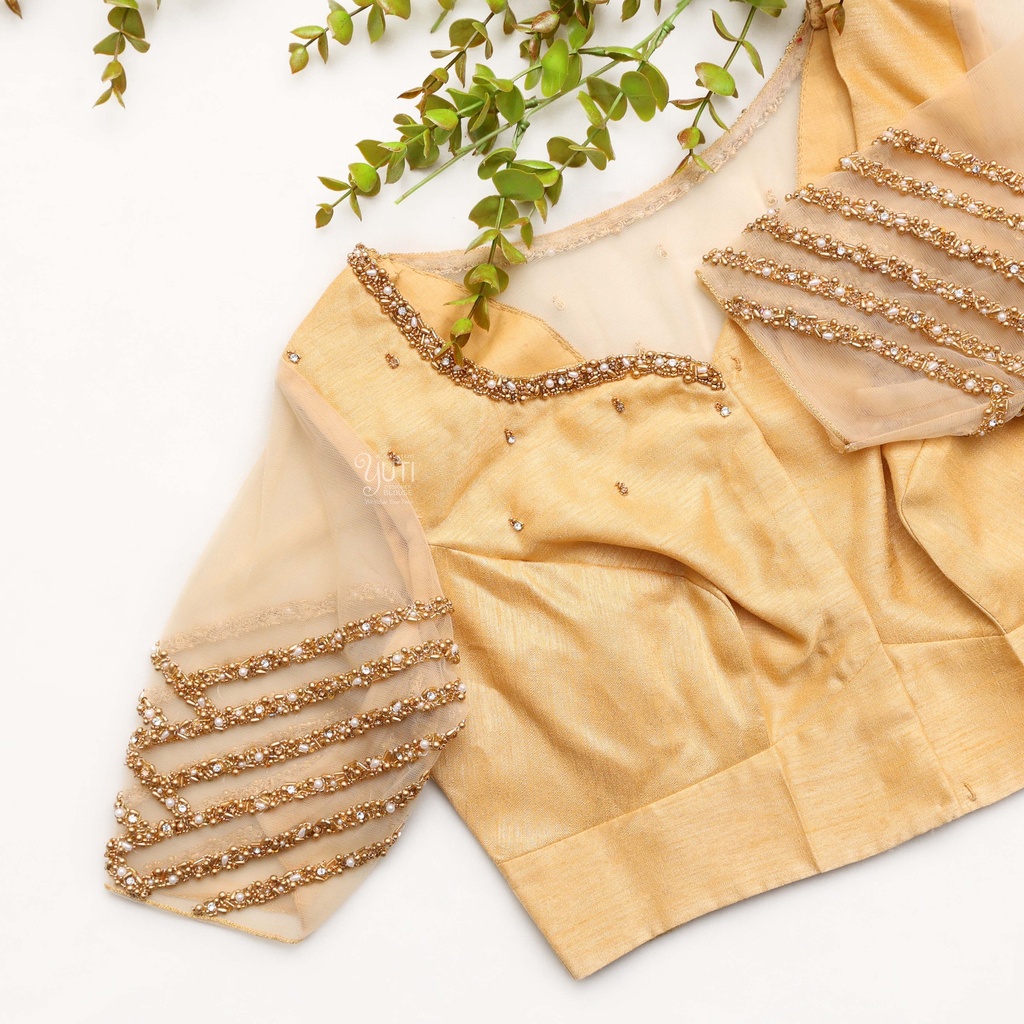 Elegance personified in this exquisite peach bridal blouse