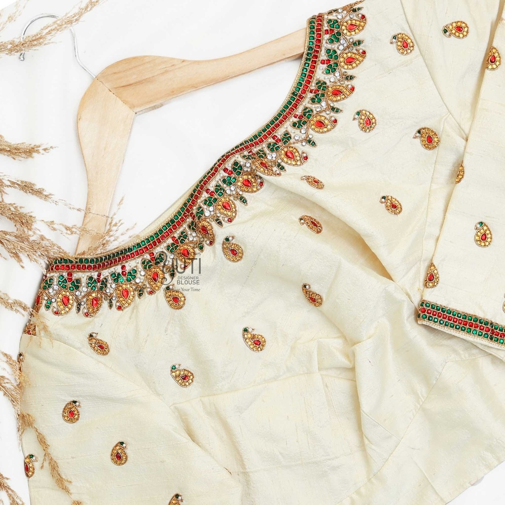 Half white blouse with mango kemp