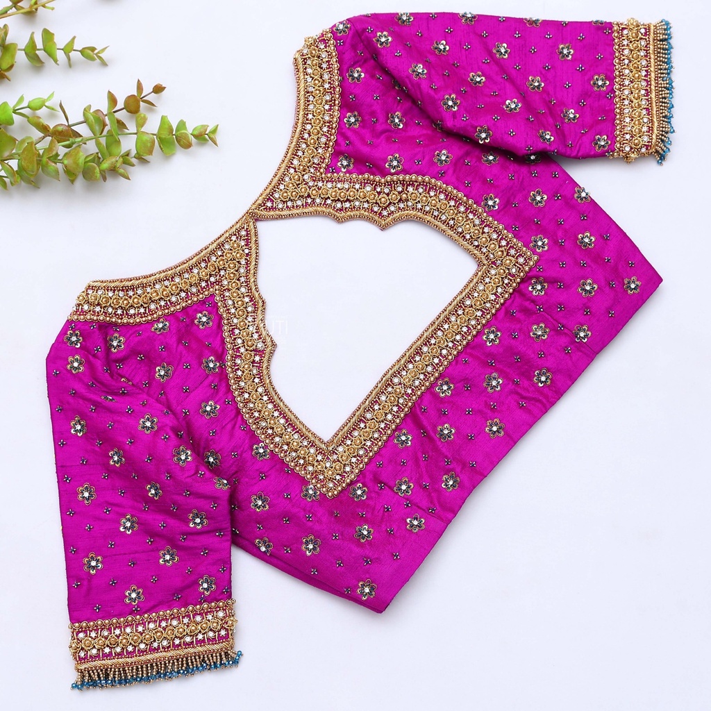 Elevate your bridal attire with our exquisite Purple Embroidery bridal blouse