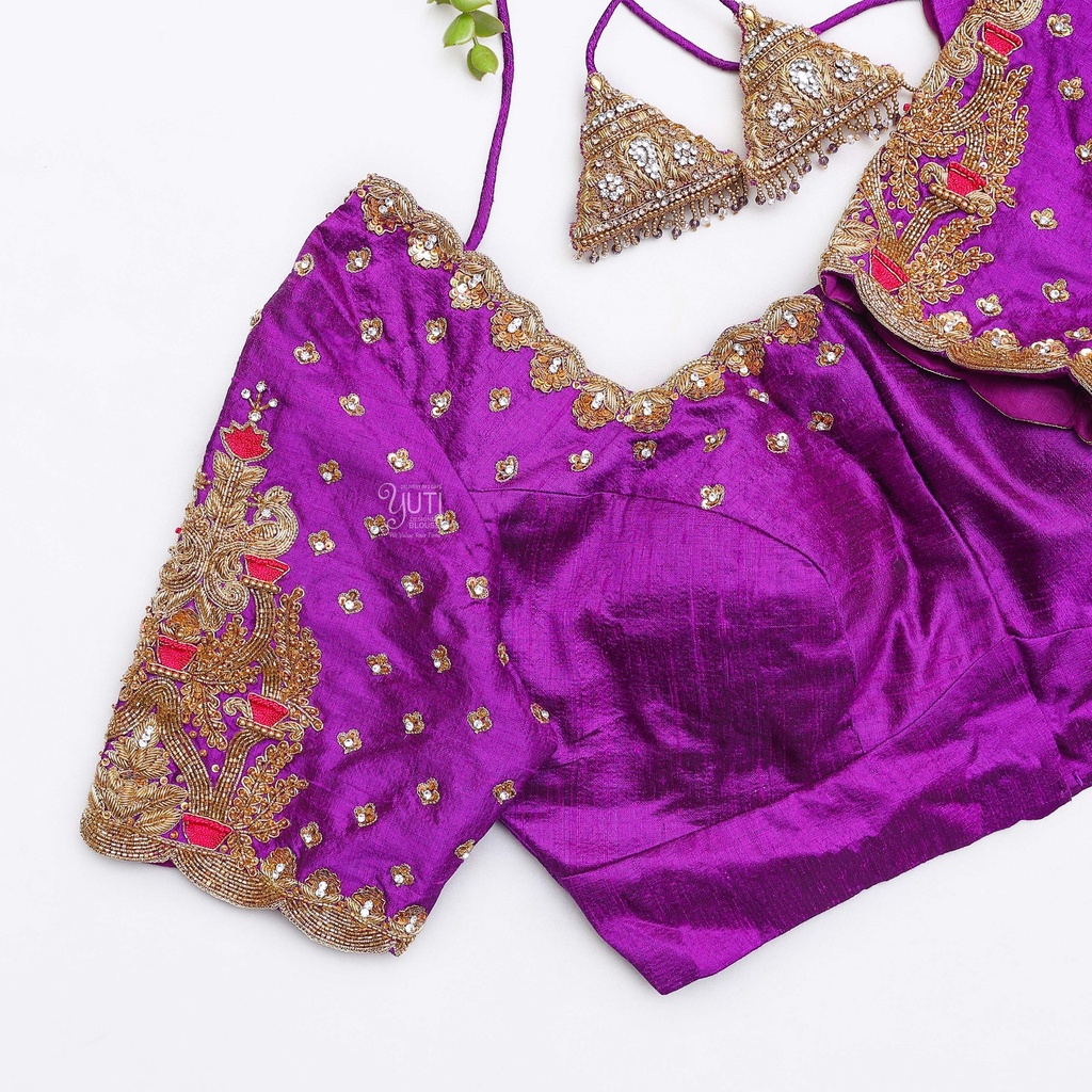 Royal Purple embroidery bridal blouse