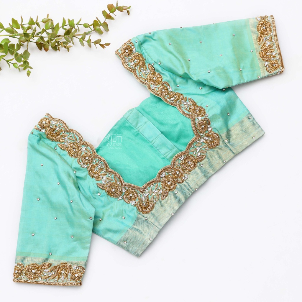 Tiffany Blue hand embroidery bridal blouse