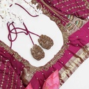 Magenta blouse with vertical line, jhumka