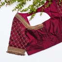This stunning blouse with gold neck work is stealing the Elegance in maroon