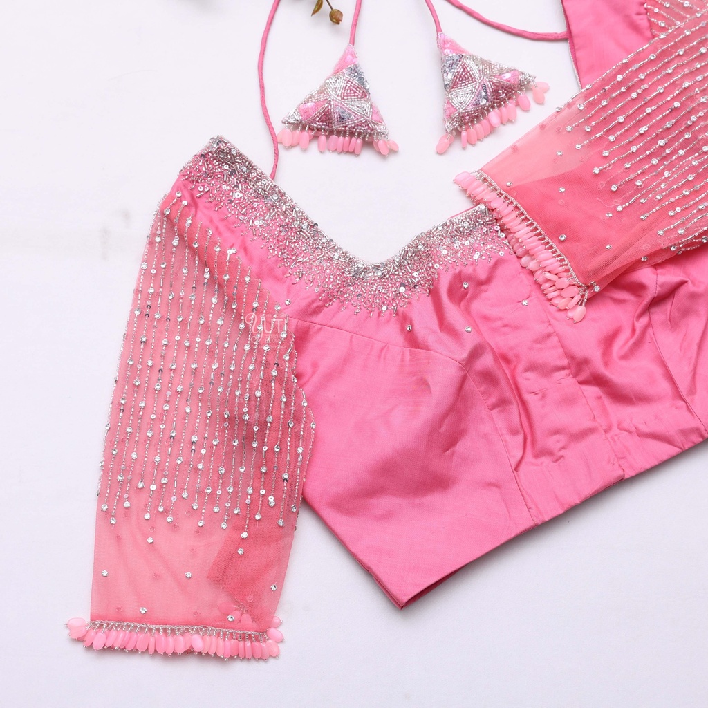 A pop of pink, a touch of serenity bridal blouse