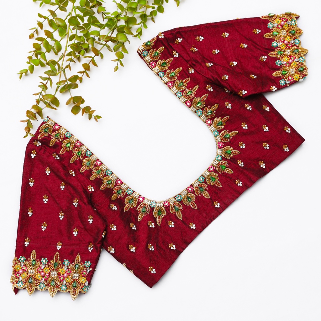 Step into elegance with this stunning red color embroidery bridal blouse!