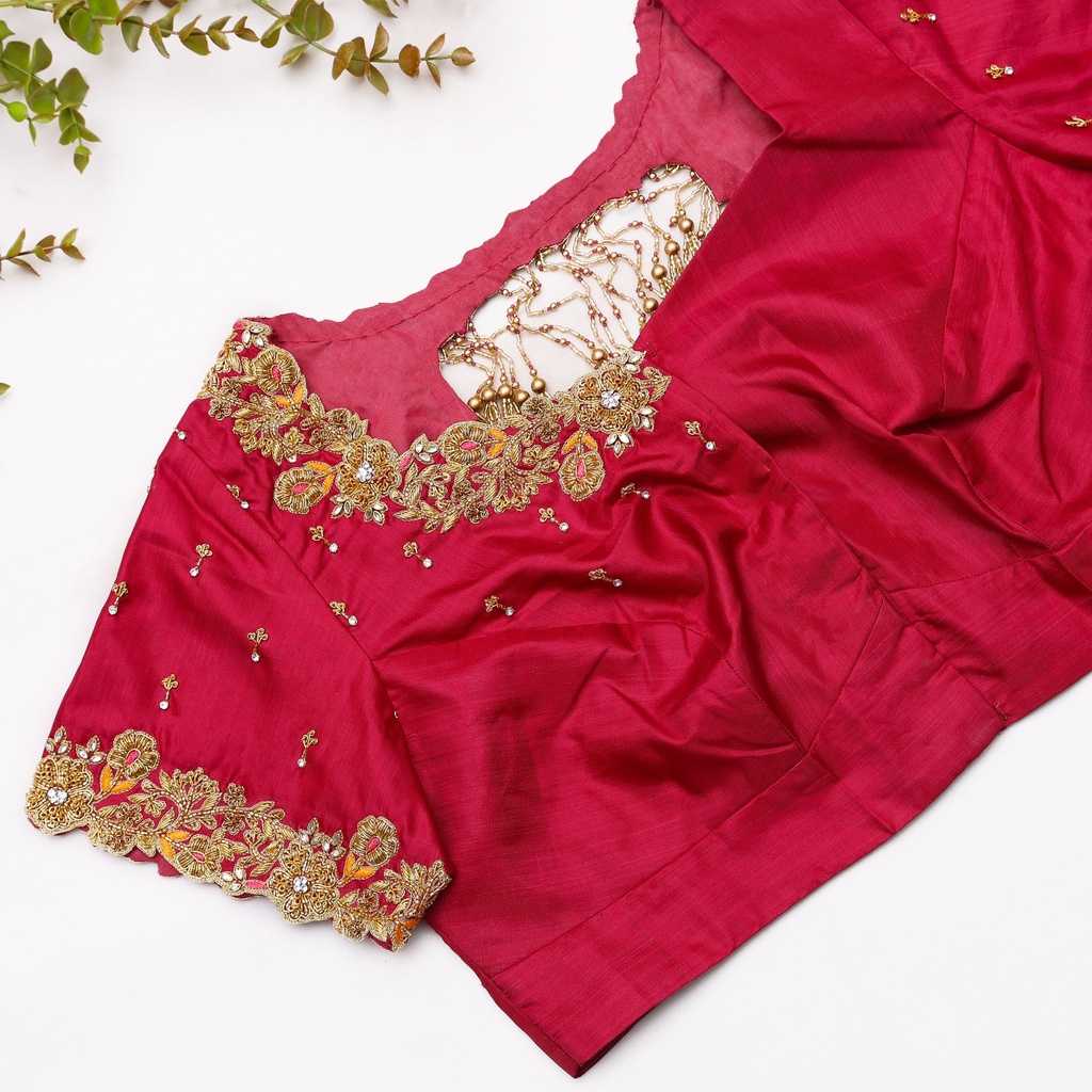 Red Wine embroidery bridal blouse
