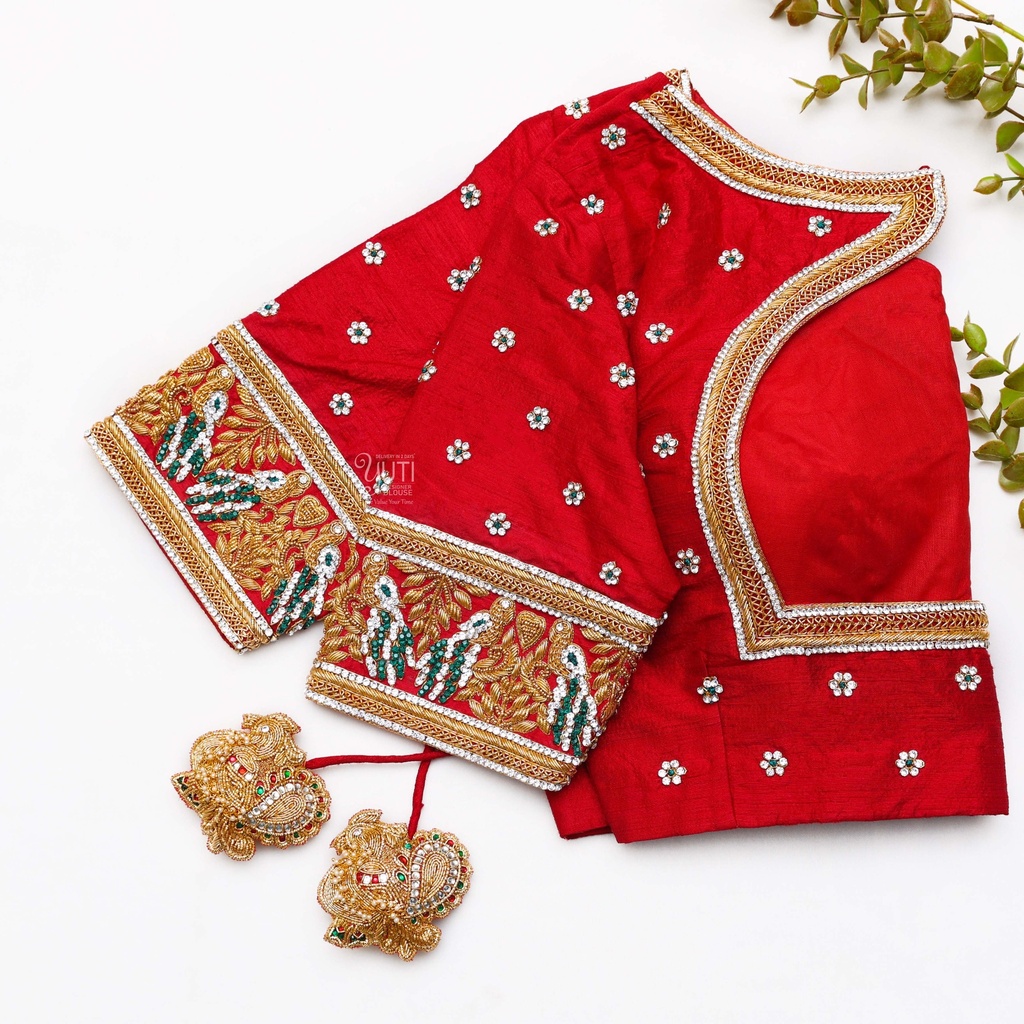 Red blouse with a gold border