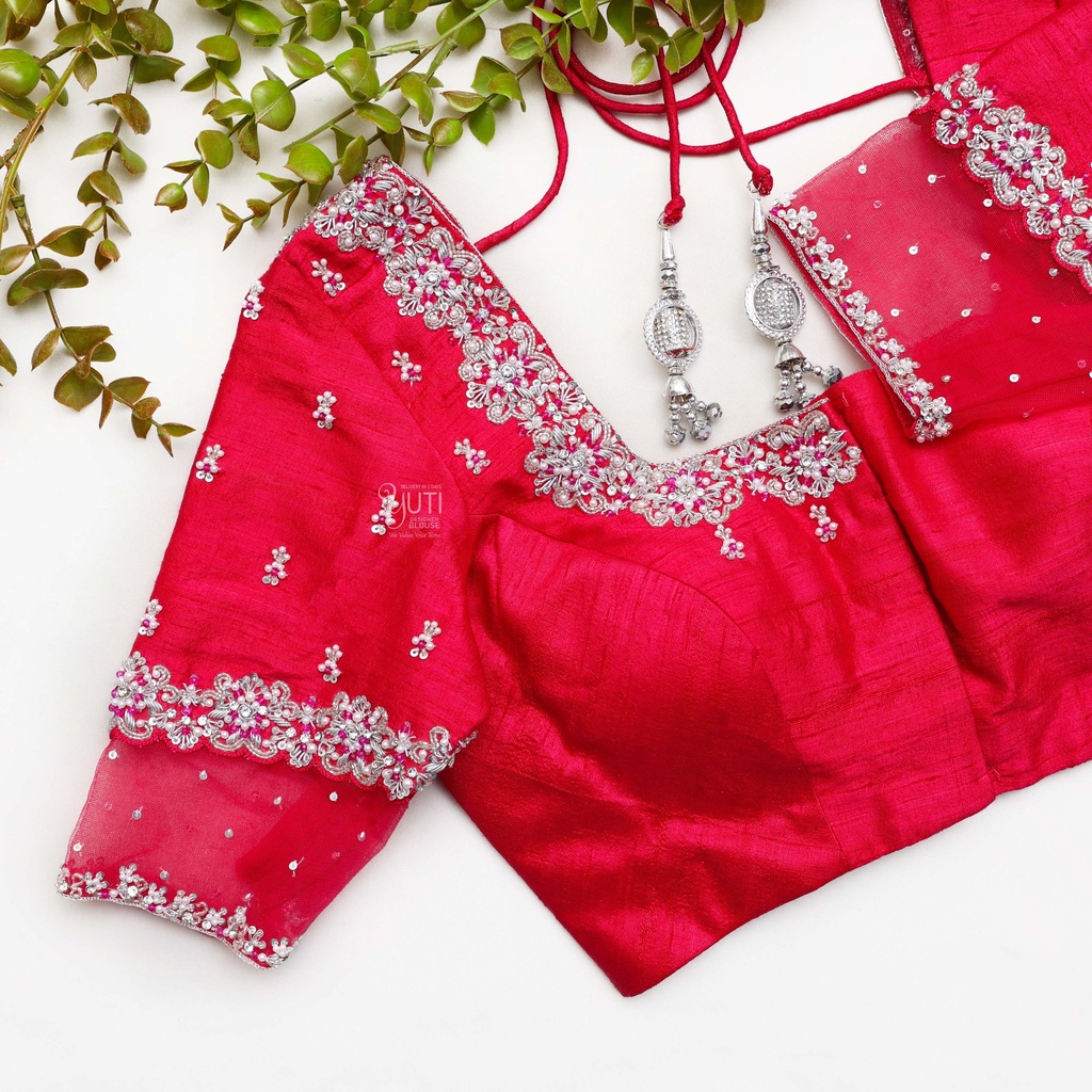 Bridal pink blouse with silver beads