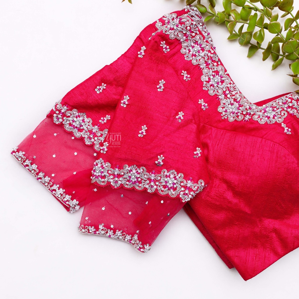 Bridal pink blouse with silver beads