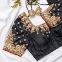 Black shade bridal blouse with a golden Embroidery work