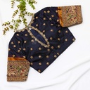 Black shade bridal blouse with a golden Embroidery work