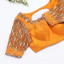 yellow blouse with a matching neck and embroidery design