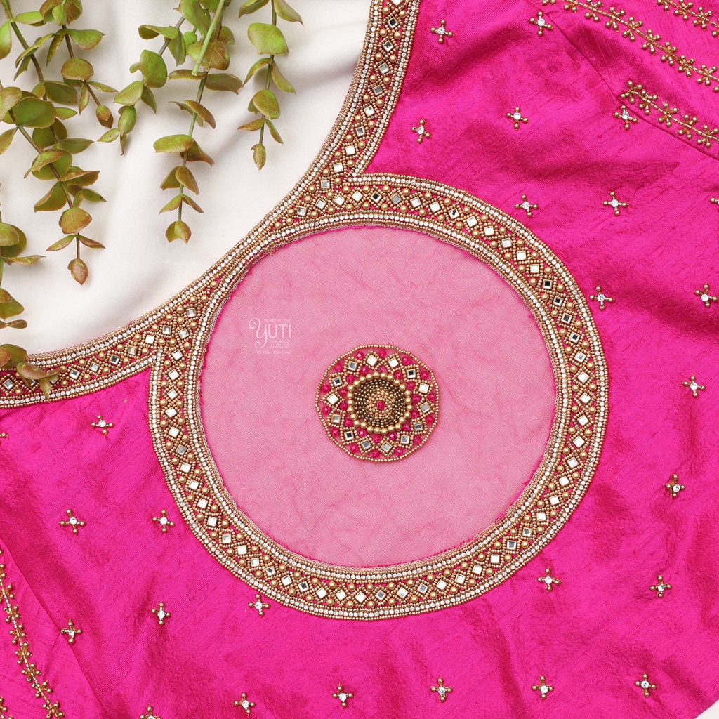 Neon Pink embroidery bridal blouse