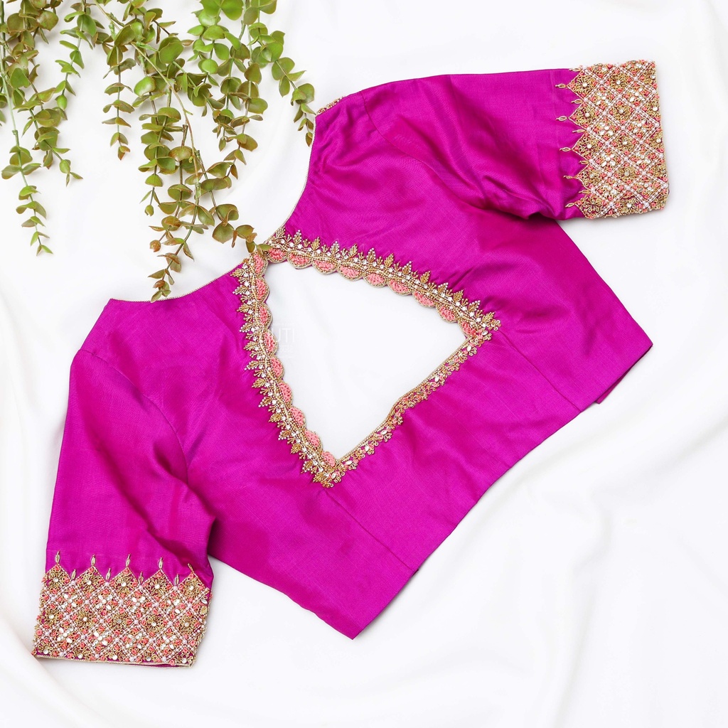Steal the spotlight on your big day with our exquisite violet embroidery bridal blouse!