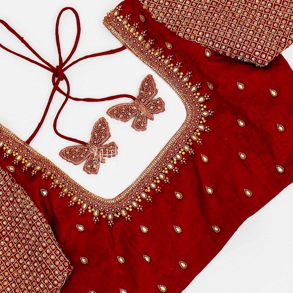 Maroon checked pattern bridal blouse