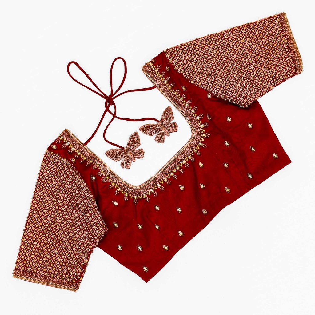 maroon-checked-pattern-bridal-blouse-3