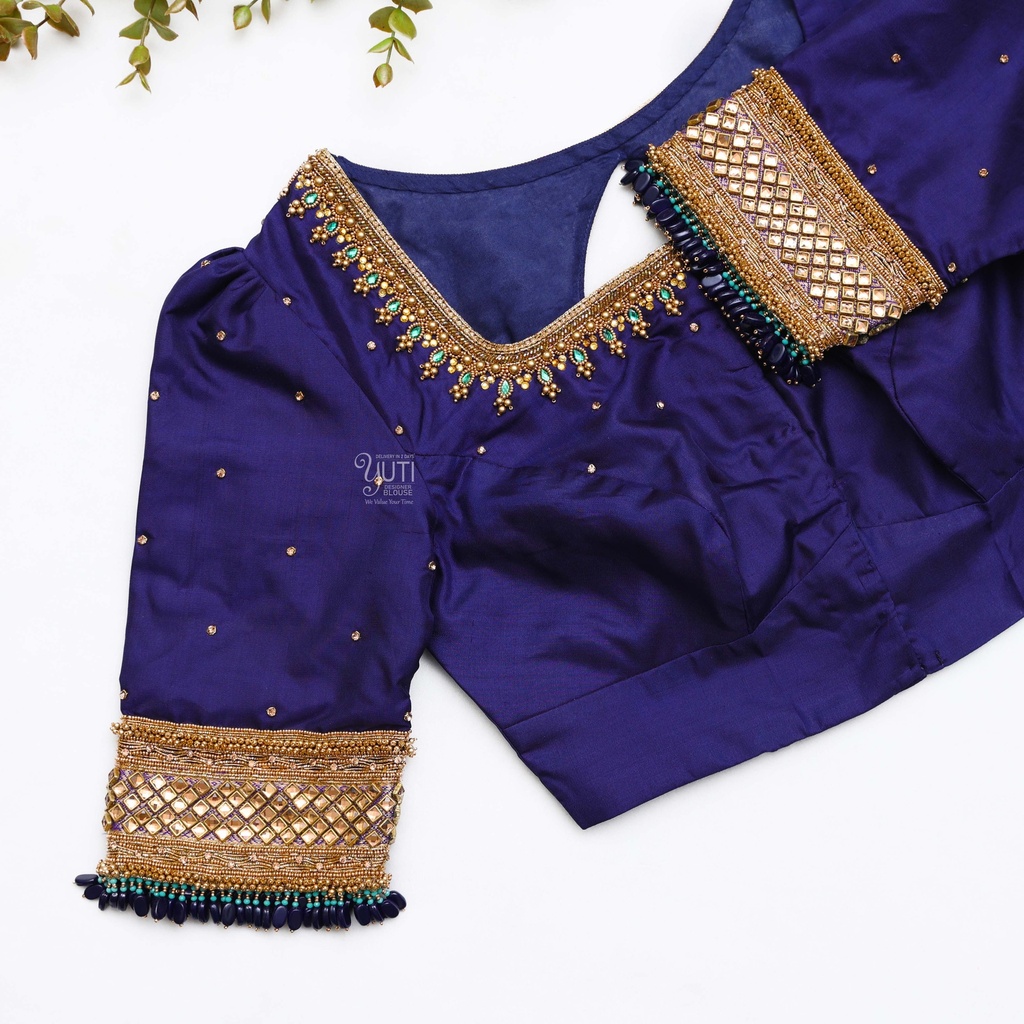 Blue embroidery bridal blouse