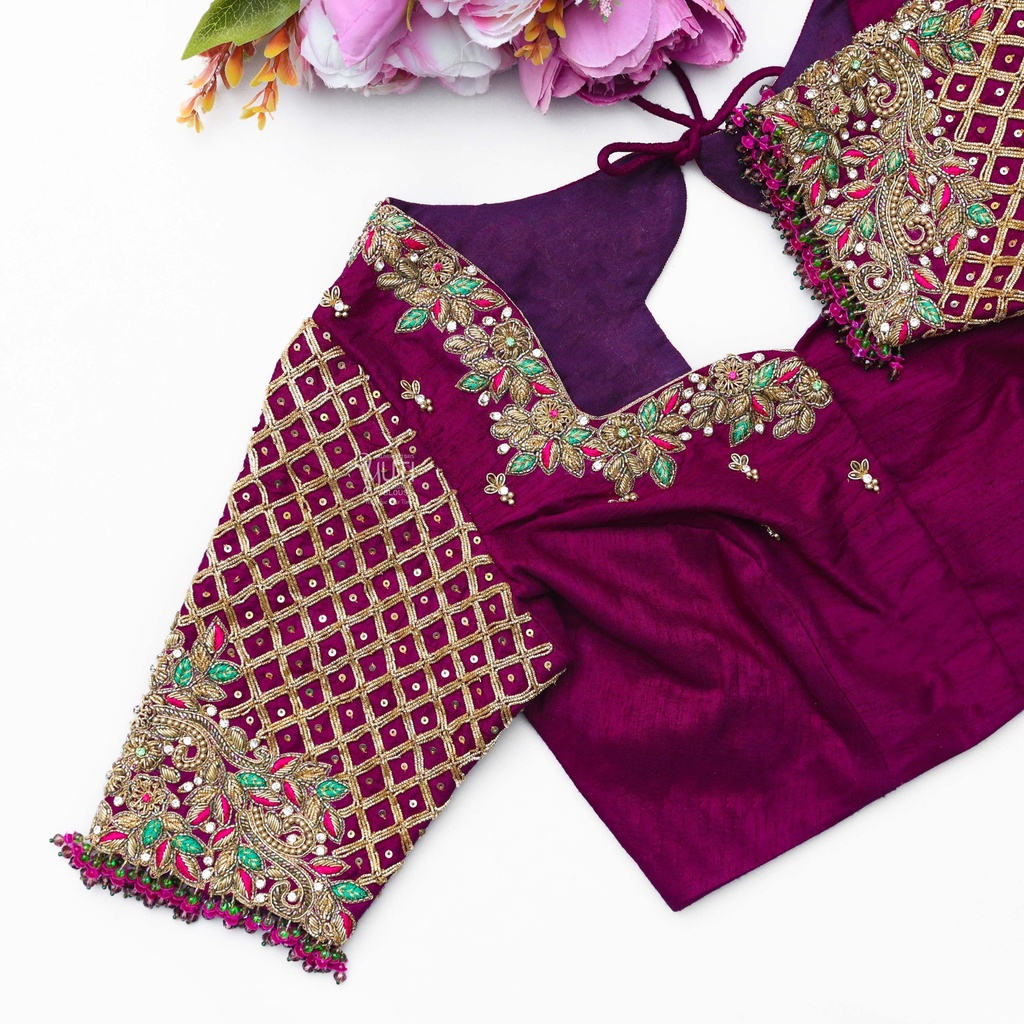 Purple Red  embroidery bridal blouse