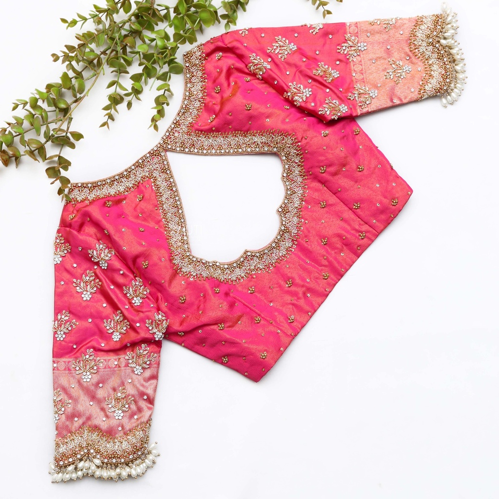 Dark Pink  embroidery bridal blouse