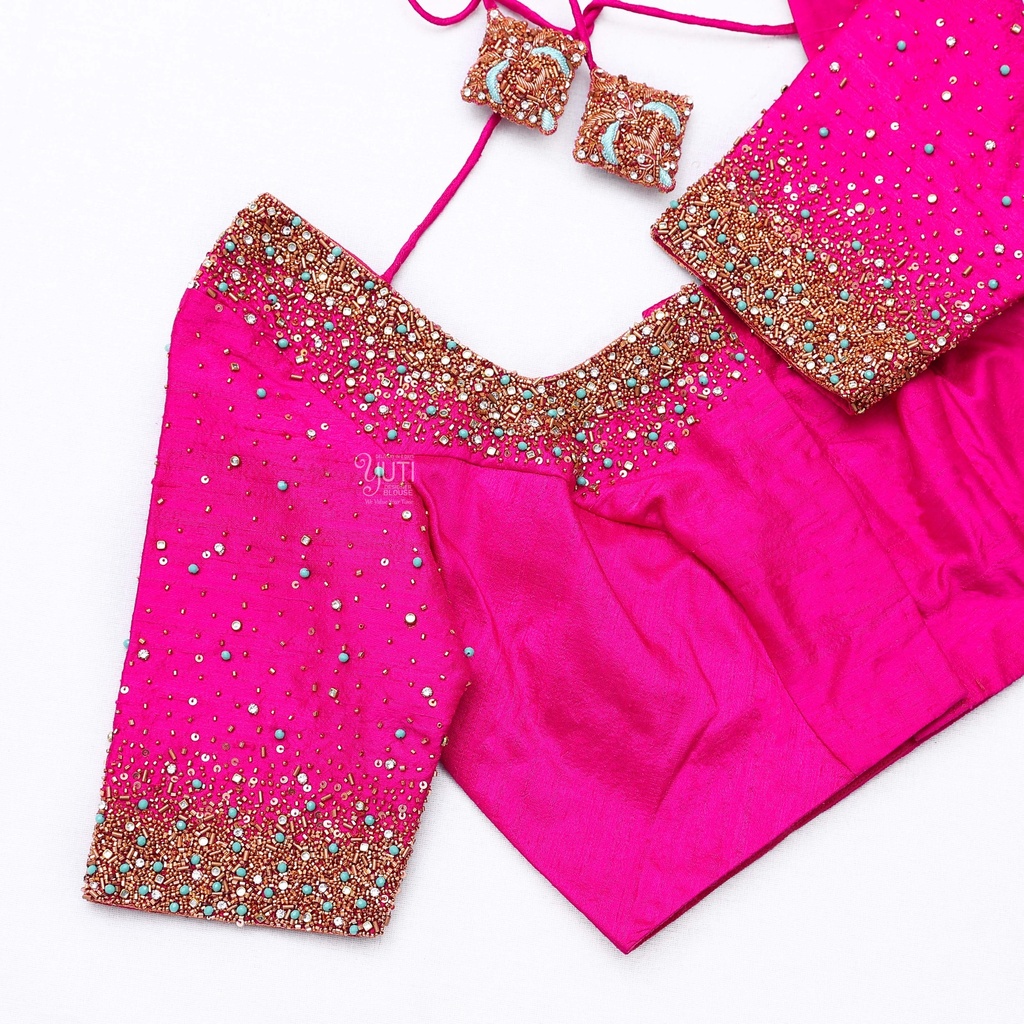 Deep Pink embroidery bridal blouse