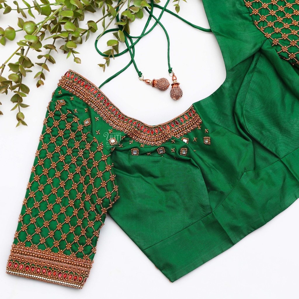 Green embroidery bridal blouse