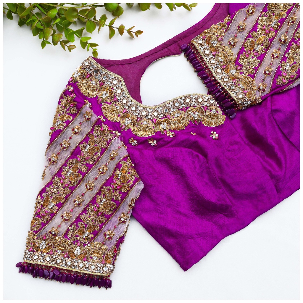 Introducing our stunning and sophisticated Vibrant Purple Embroidery blouse