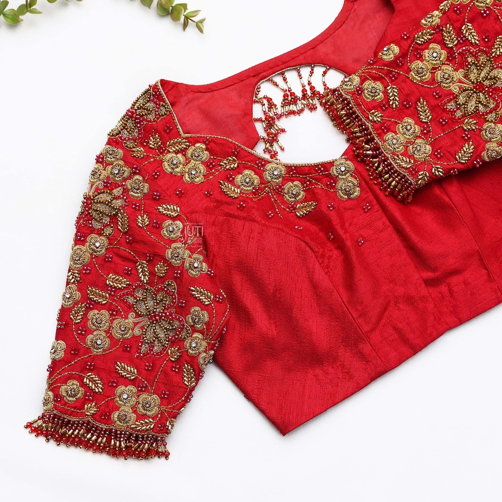 Fire Engine Red Embroidery bridal blouse