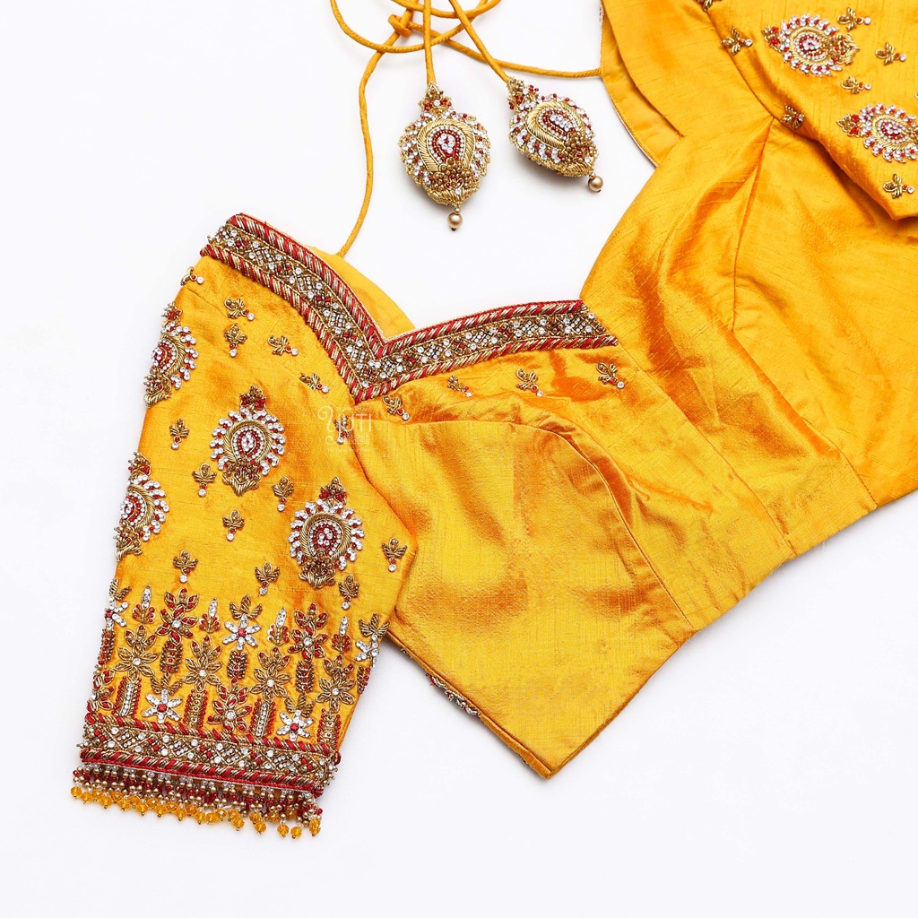 Yellow  Embroidery bridal blouse