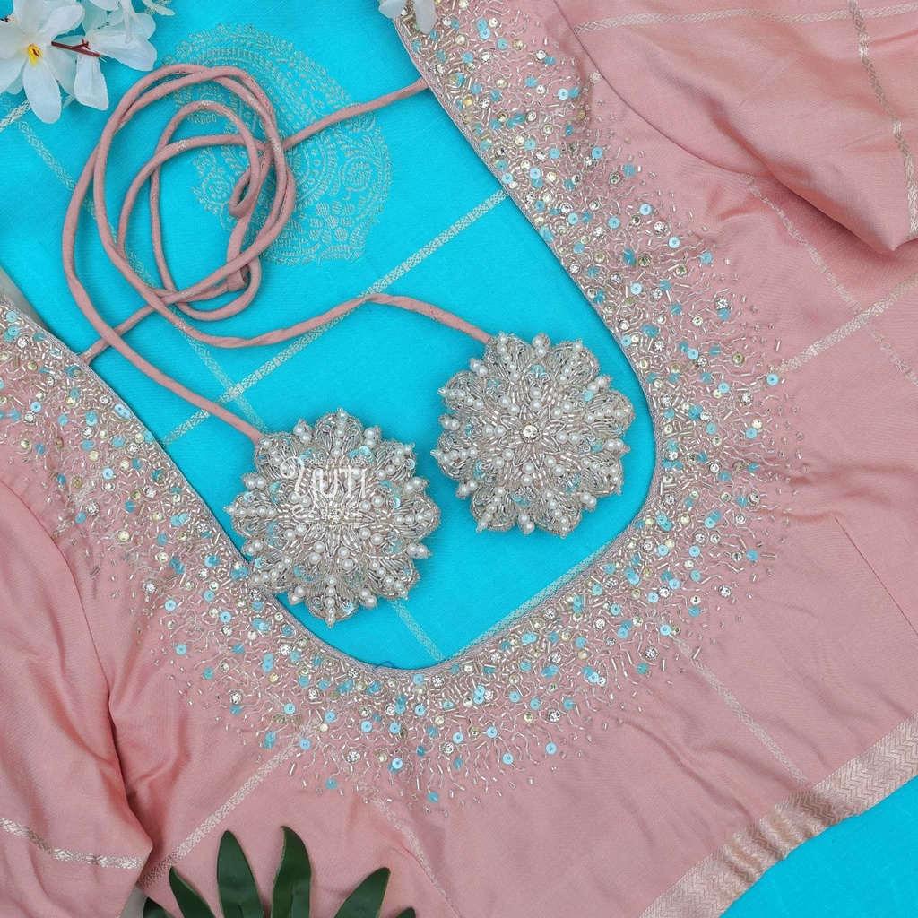 Peach simple stardust bridal blouse