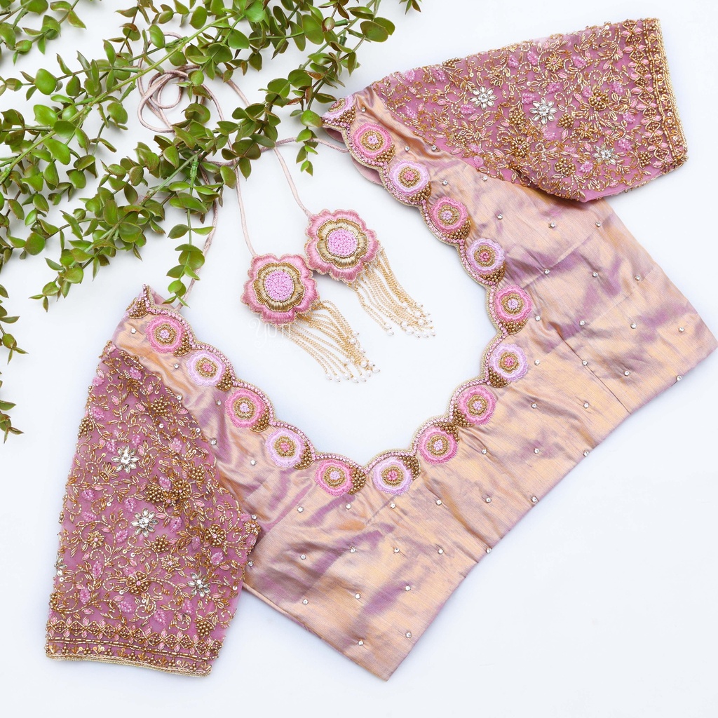 Lavender hand embroidery bridal blouse