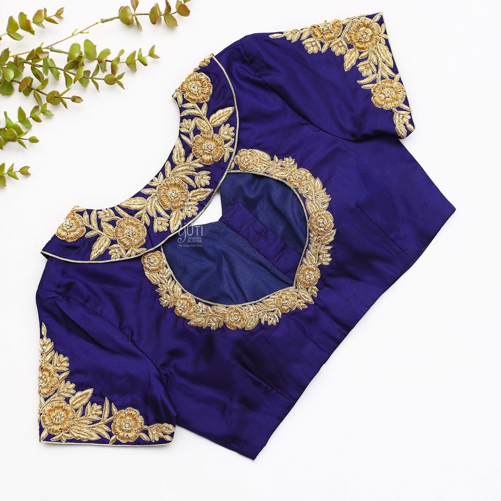 Blue hand embroidery bridal blouse