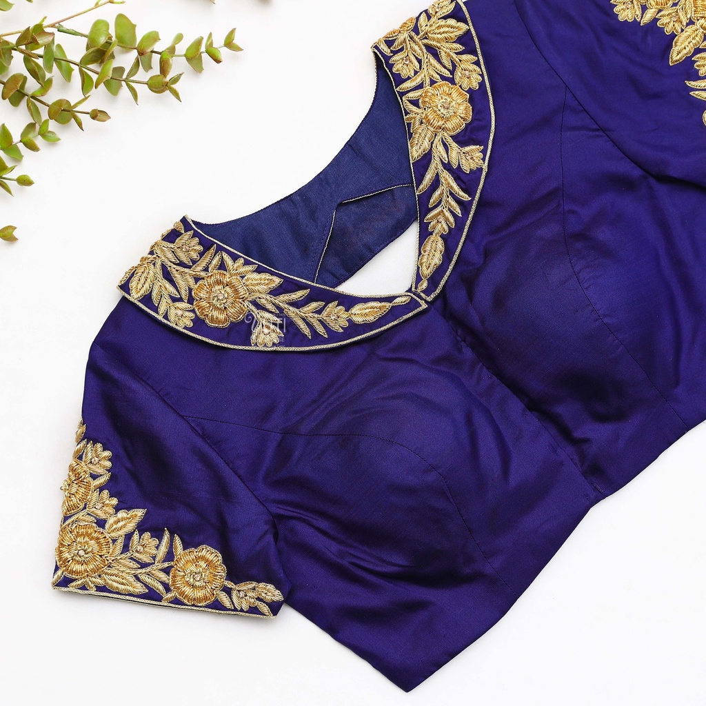 Blue hand embroidery bridal blouse