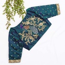Dark Grey Blue hand embroidery bridal blouse