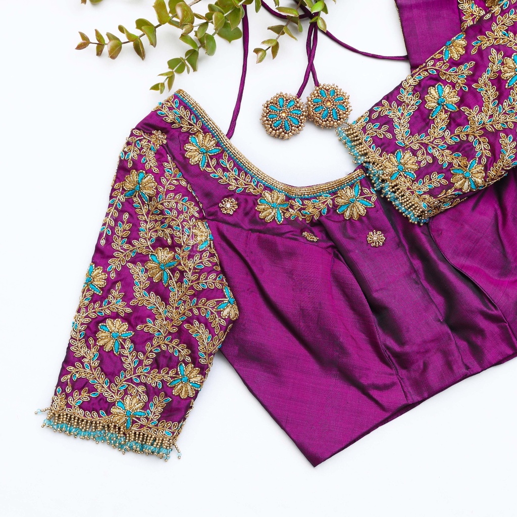 Purple hand embroidery bridal blouse