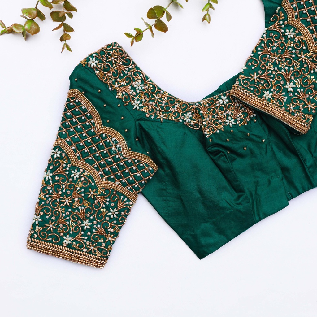 Deep Sea Green hand embroidery bridal blouse