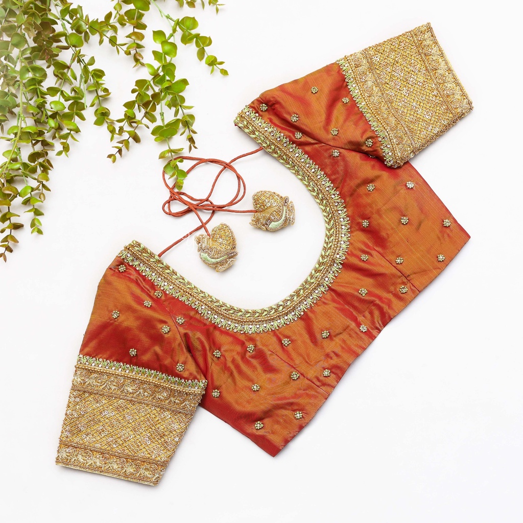 Introducing our stunning light brown embroidery bridal blouse!