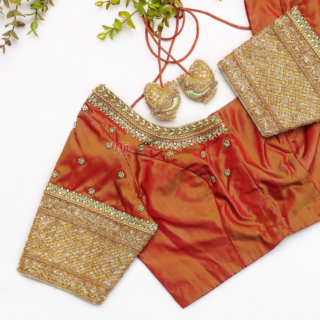 Introducing our stunning light brown embroidery bridal blouse!