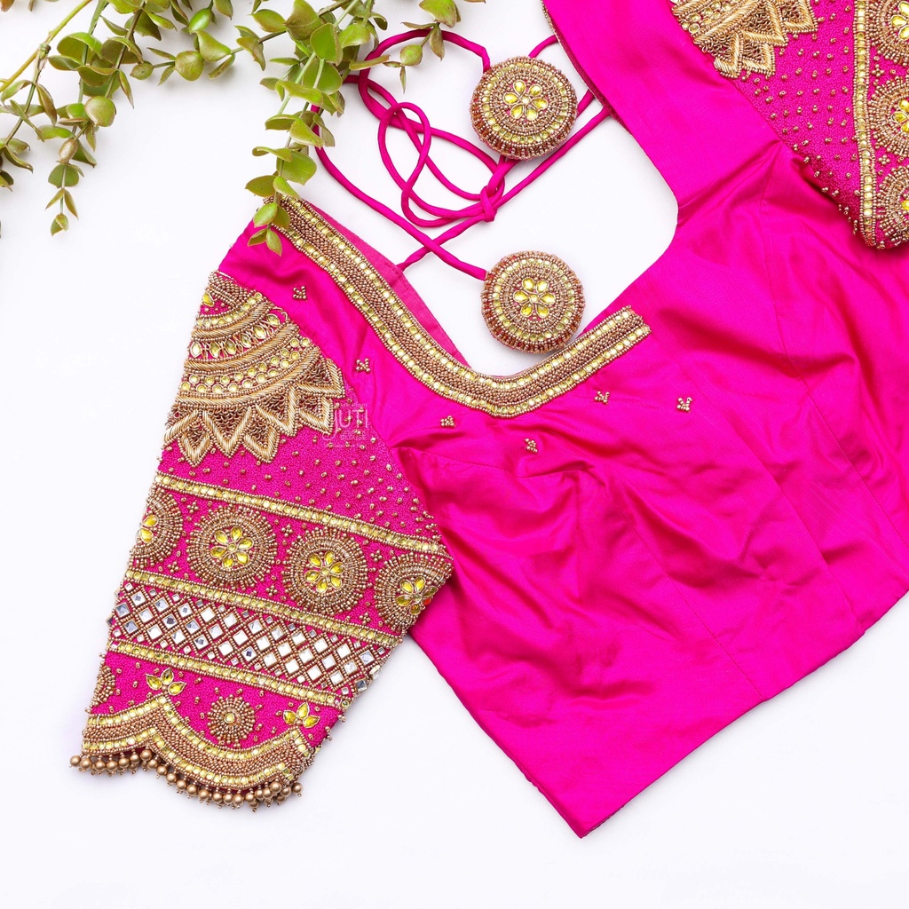 Deep Pink embroidery bridal blouse