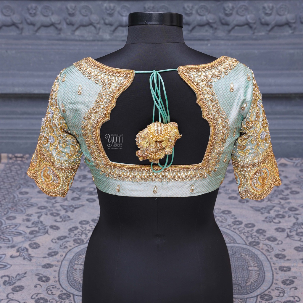 Light Blue Grey embroidery bridal blouse