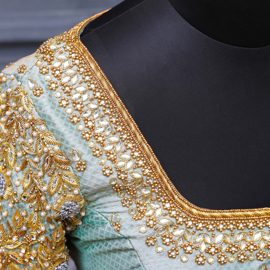 Light Blue Grey embroidery bridal blouse